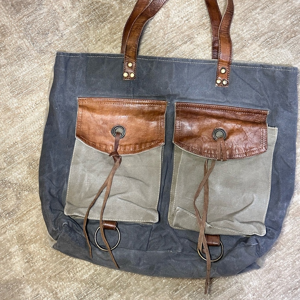 Stylish Canvas Tote with Leather Accents Myra brand